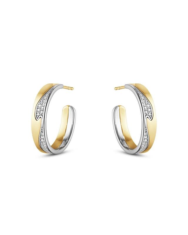 Georg Jensen 18K White & Yellow Gold Fusion Diamond Wavy Hoop Earrings Product Image