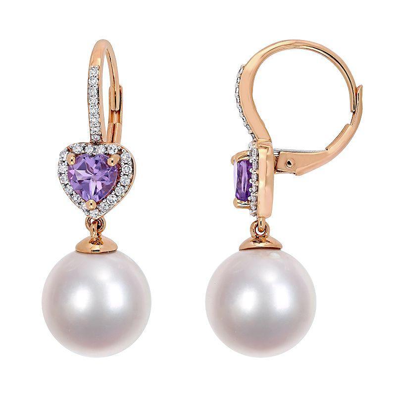 Stella Grace 10k Rose Gold Freshwater Cultured Pearl & Amethyst Drop Earrings, Womens, 10k Pink Product Image