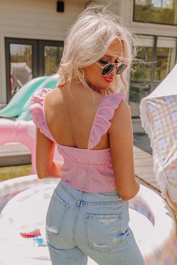 Cabo Beaches Eyelet Crop Top In Pink Product Image