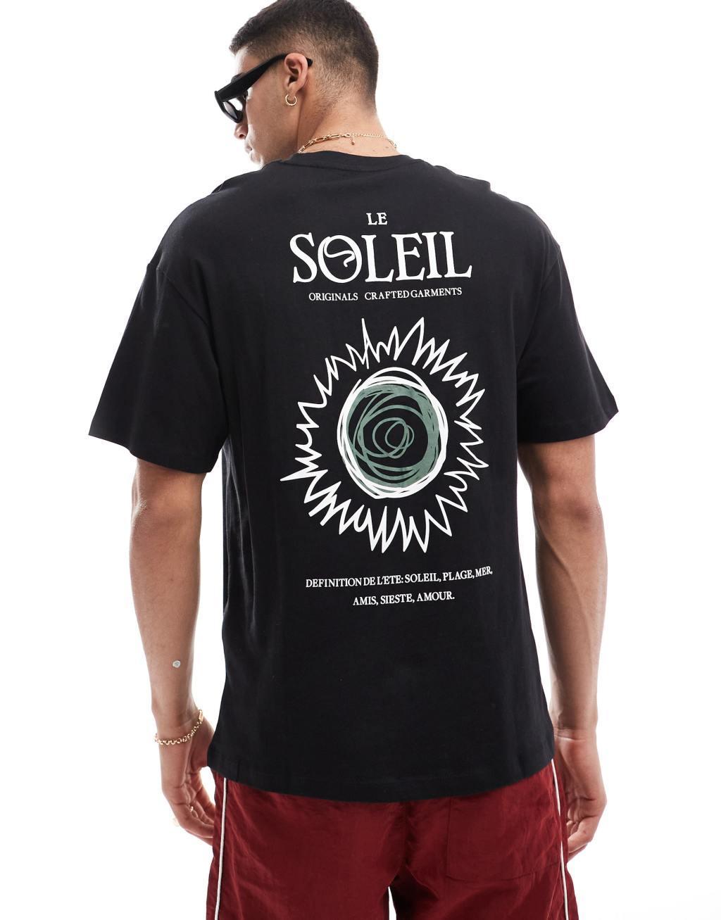 Jack & Jones oversized T-shirt with Le Soleil art back print in black Product Image