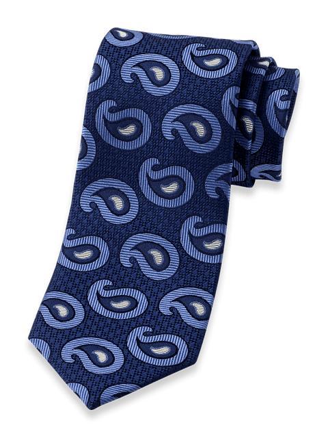 Paisley Deco Woven Silk Tie - Navy/blue Product Image