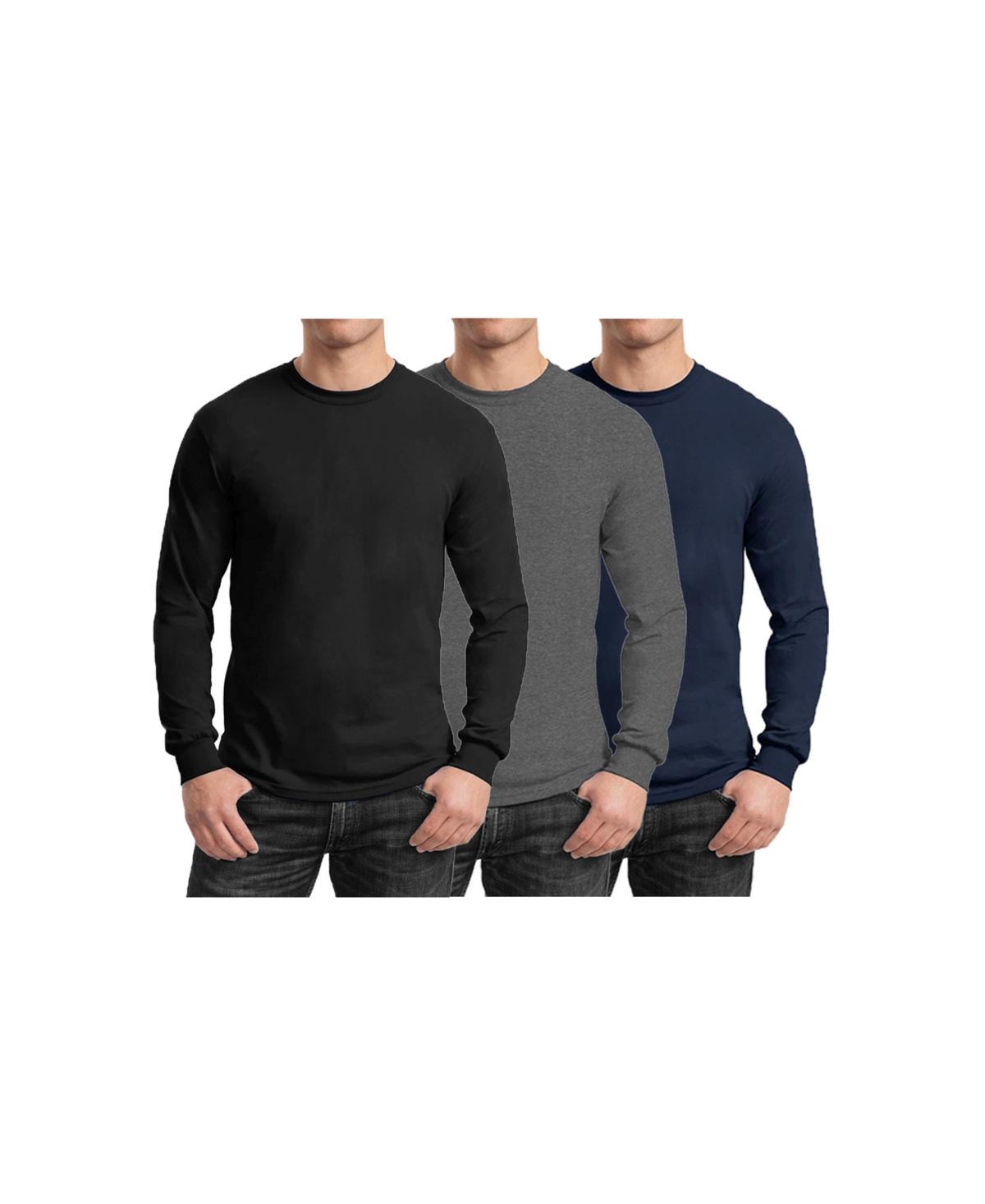 Galaxy By Harvic Mens 3-Pack Egyptian Cotton-Blend Long Sleeve Crew Neck Tee - Black/Charcoal Product Image