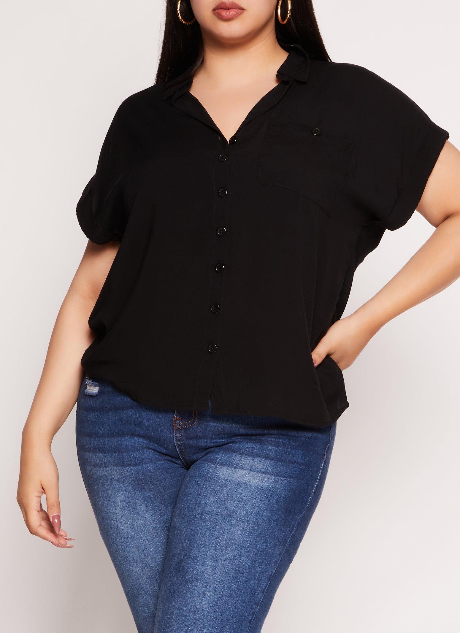 Womens Plus Size Cuffed Sleeve Button Front Shirt Product Image