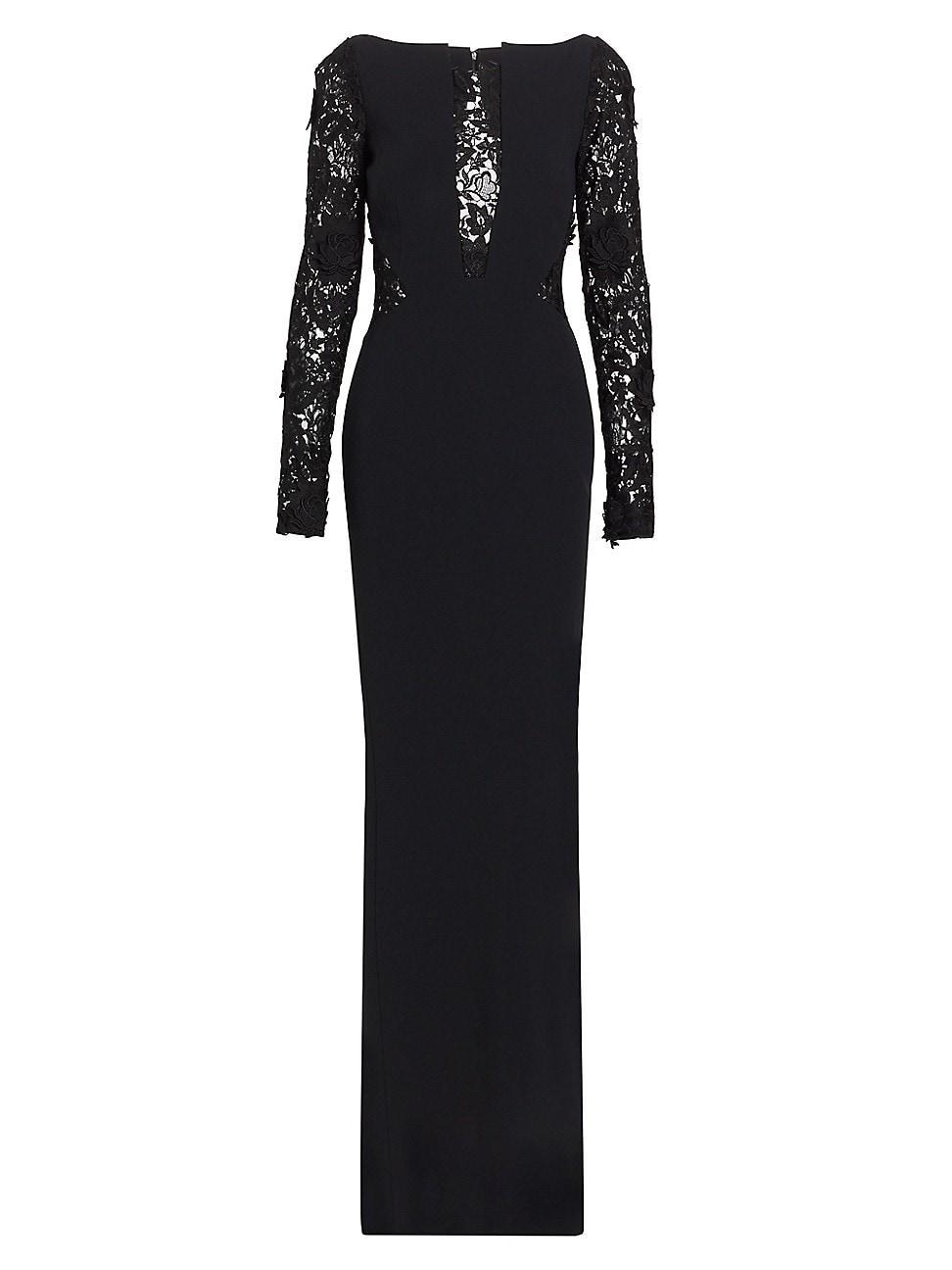 Womens Lace-Paneled Long-Sleeve Gown Product Image