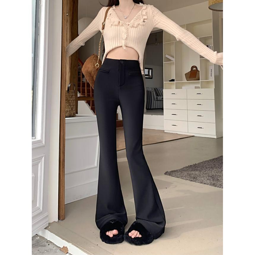 High Waist Plain Flared Pants Product Image