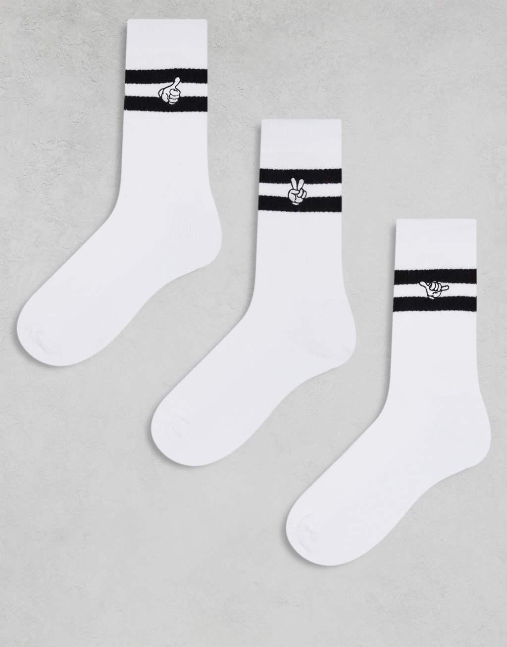 ASOS DESIGN 3 pack socks with hand symbols in white with black stripes Product Image