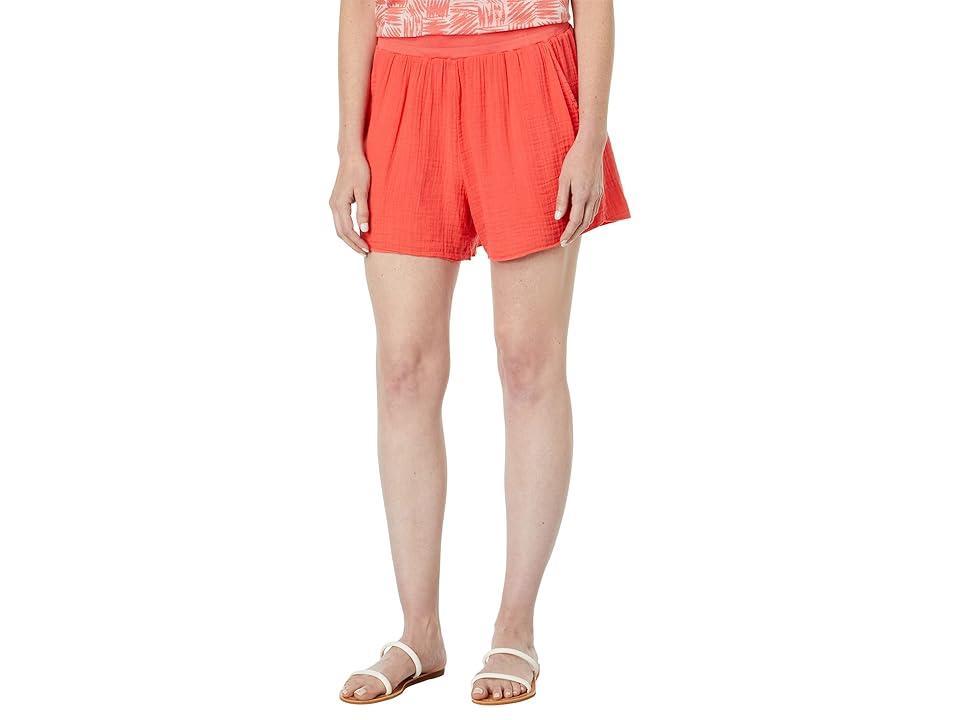 Mod-o-doc Double Layer Gauze Ribbed Waist Pull-On Shorts (Papaya) Women's Shorts Product Image