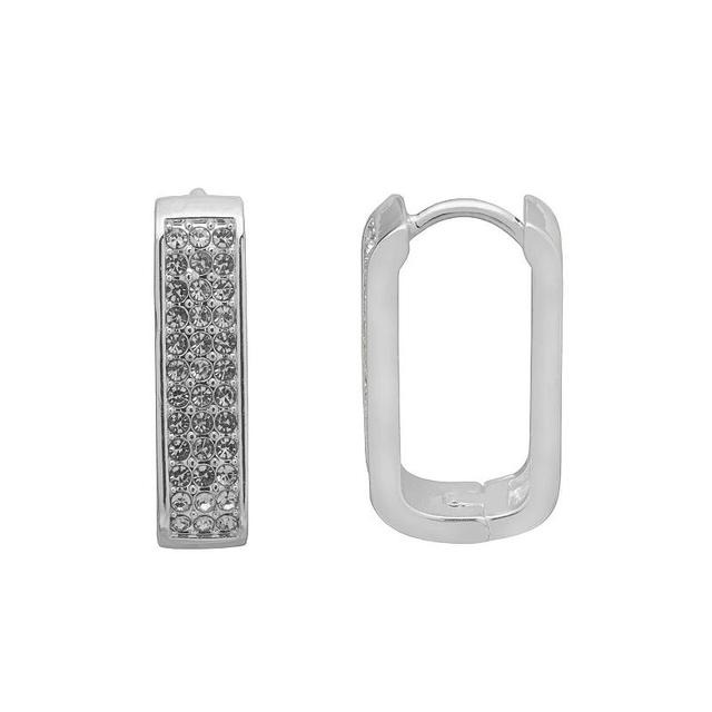 Emberly Silver Tone Rectangle Pave Hoop Earrings, Womens, Clear Product Image