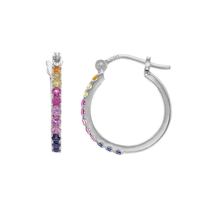 Sterling Silver Lab-Created Rainbow Hoop Earrings, Womens Product Image