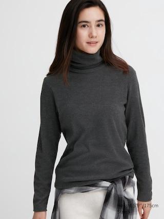 Womens Heattech Fleece Turtleneck Long-Sleeve T-Shirt Gray Medium UNIQLO US Product Image