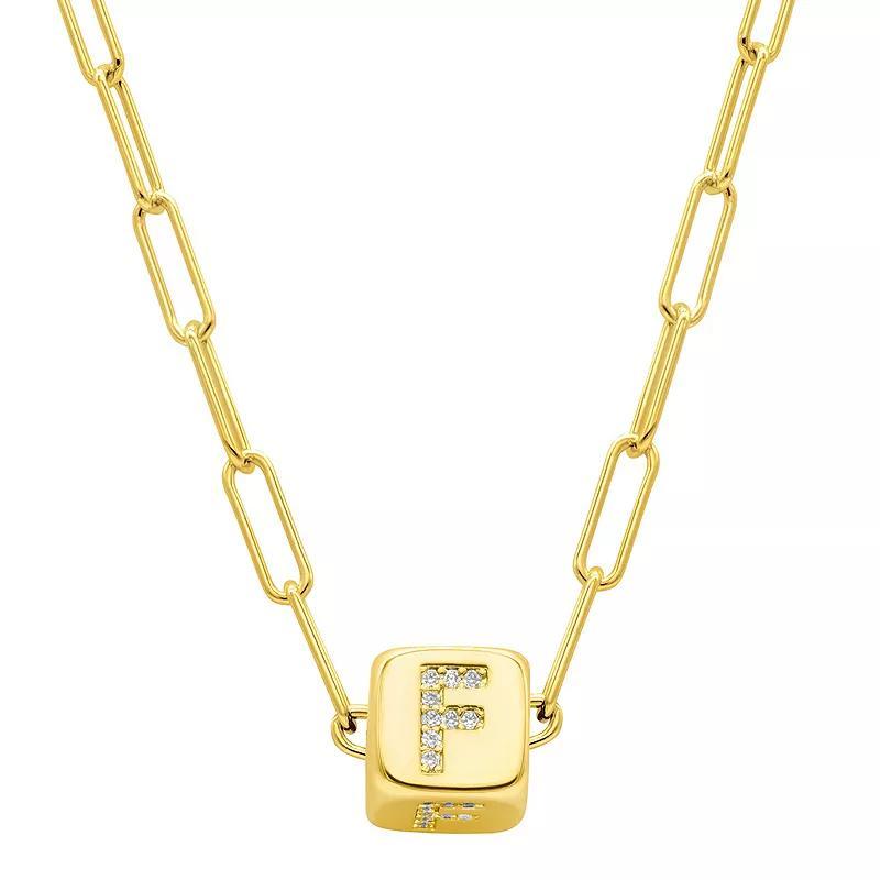 Adornia Gold Tone Cubic Zirconia Adjustable Initial Cube Paperclip Necklace, Womens F Product Image