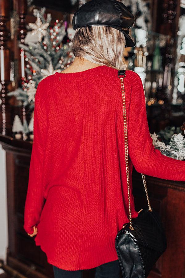 Put You First Waffle Knit Top In Red Product Image