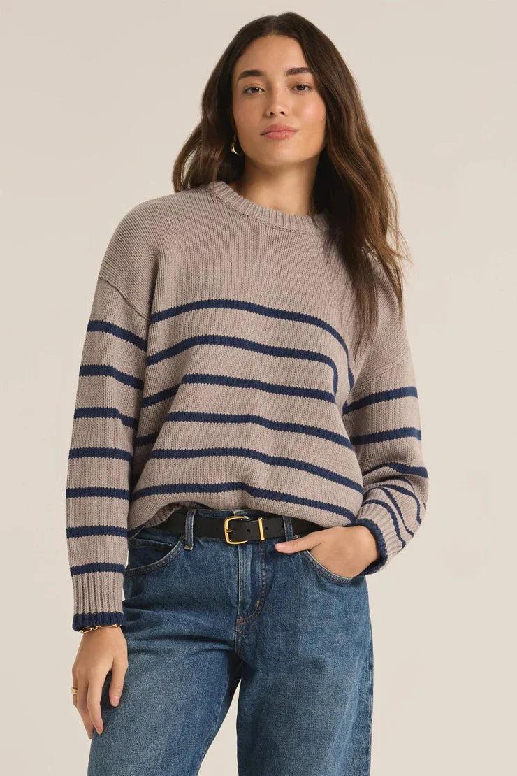 Z Supply Boyfriend Stripe Sweater in Heather Taupe Product Image