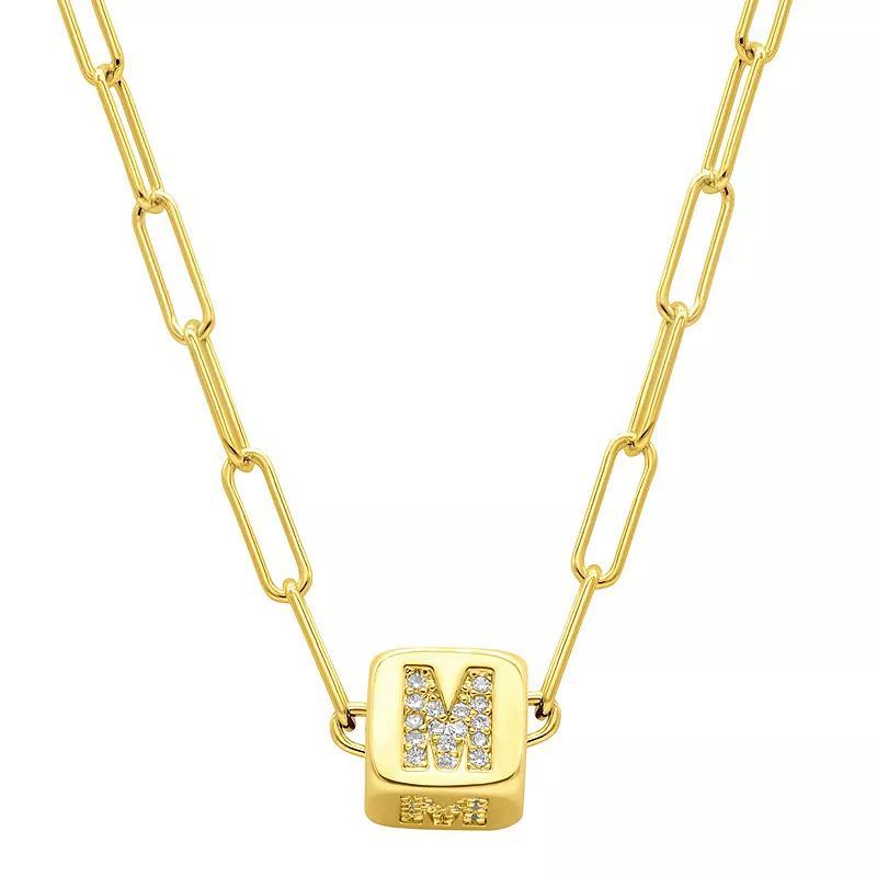 Adornia Gold Tone Cubic Zirconia Adjustable Initial Cube Paperclip Necklace, Womens Product Image