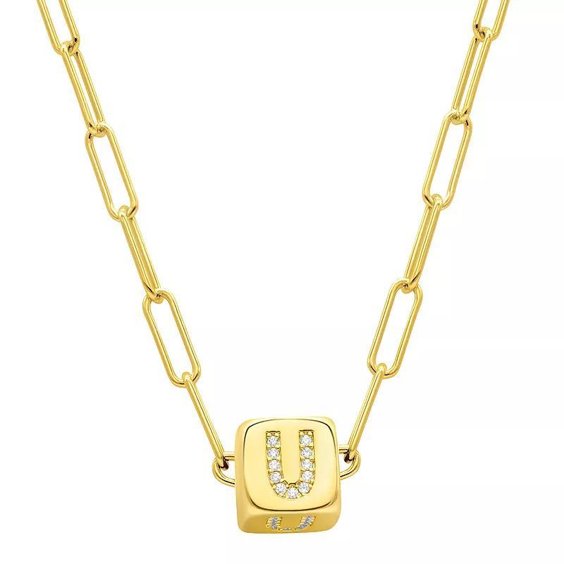 Adornia Gold Tone Cubic Zirconia Adjustable Initial Cube Paperclip Necklace, Womens White Product Image