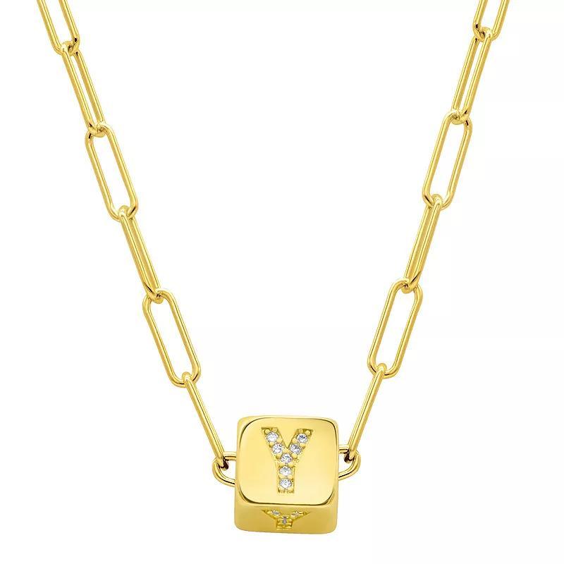 Adornia Gold Tone Cubic Zirconia Adjustable Initial Cube Paperclip Necklace, Womens Y Product Image