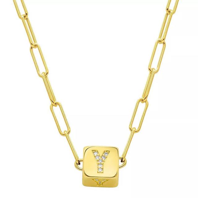 Adornia Gold Tone Cubic Zirconia Adjustable Initial Cube Paperclip Necklace, Womens Y Product Image