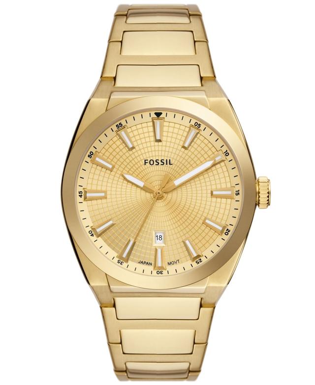 Fossil Mens Everett Three-Hand Date Gold-Tone Stainless Steel Bracelet Watch, 42mm Product Image