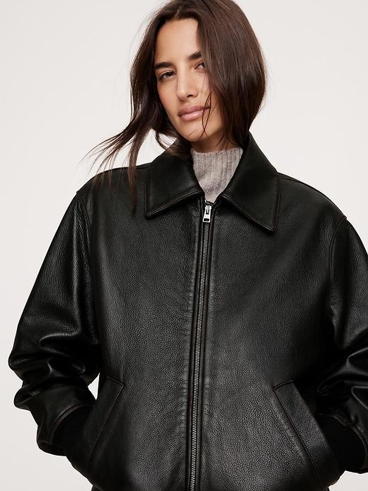 Oversized Leather Bomber Jacket Product Image