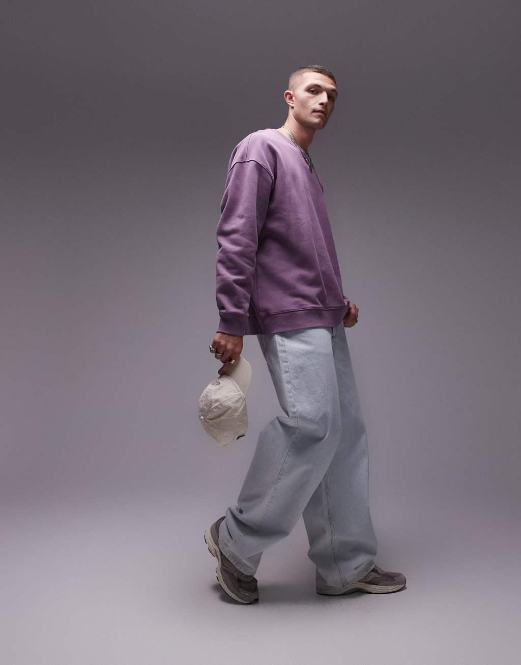 Topman washed oversized sweatshirt in purple Product Image