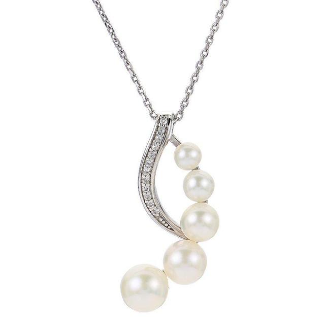 PearLustre by Imperial Sterling Silver Cultured Pearl & White Topaz Journey Pendant Necklace, Womens Product Image