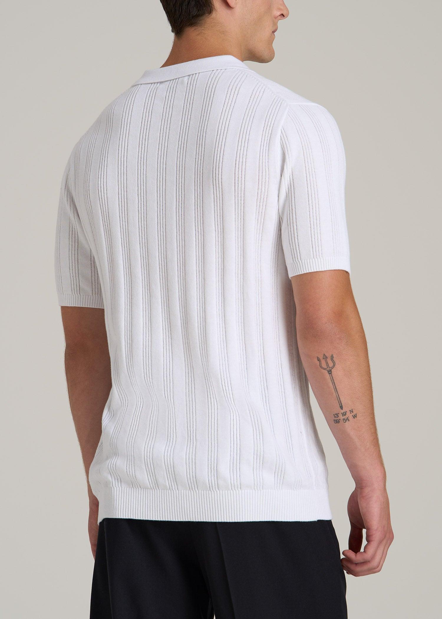 Ribbed Textured Knit Tall Men's Polo Shirt in White Male Product Image