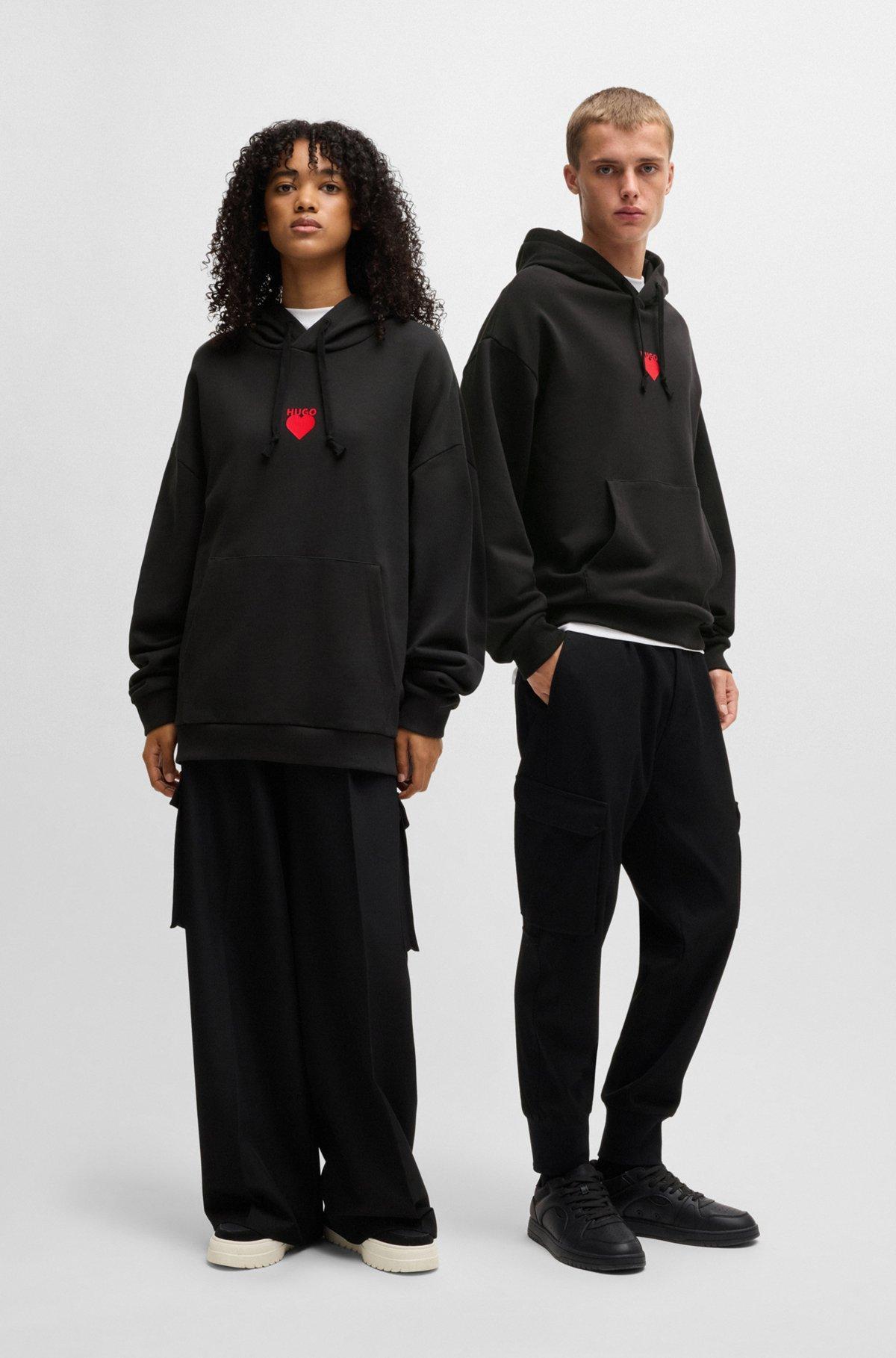 Cotton-terry hoodie with slogan and heart graphics Product Image