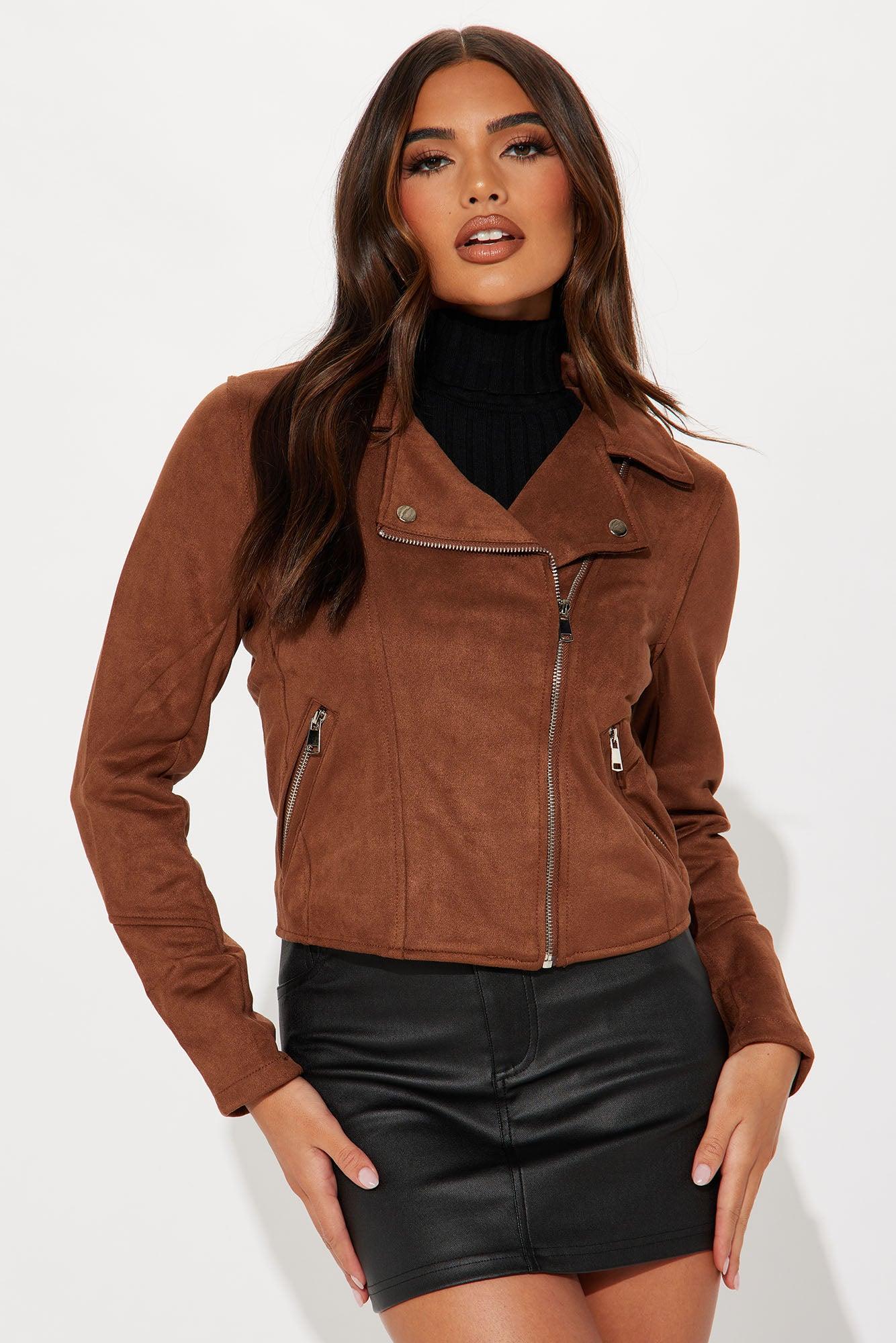 Take Me On A Ride PU Leather Jacket - Chocolate Product Image