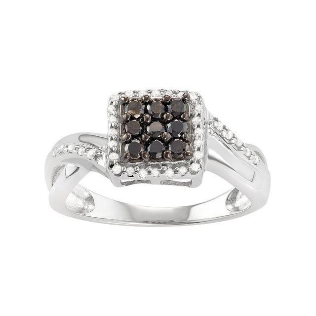 Jewelexcess Sterling Silver 1/2 Carat T.W. Black & White Diamond Square Halo Ring, Womens Product Image