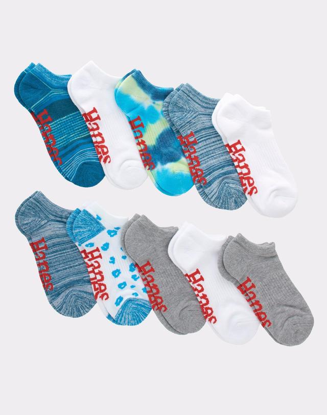 Hanes Originals Womens No Show Socks, Moisture Wicking, 10-Pairs Blue Multi Stripe 5-9 Product Image