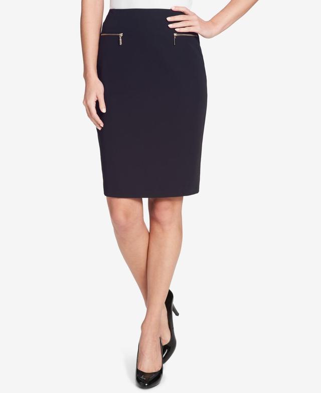 Black Zip-Accent Pencil Skirt - Women Product Image