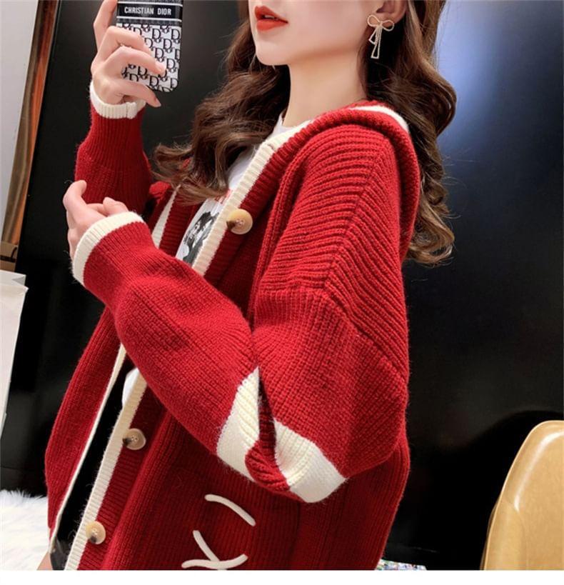 Hooded Striped Button Oversized Cardigan Product Image