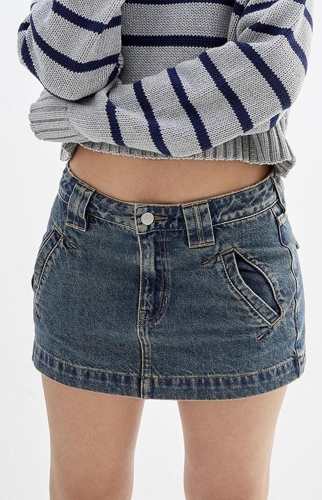 Women's Dark Indigo Low Rise Denim Micro Mini Skirt Product Image