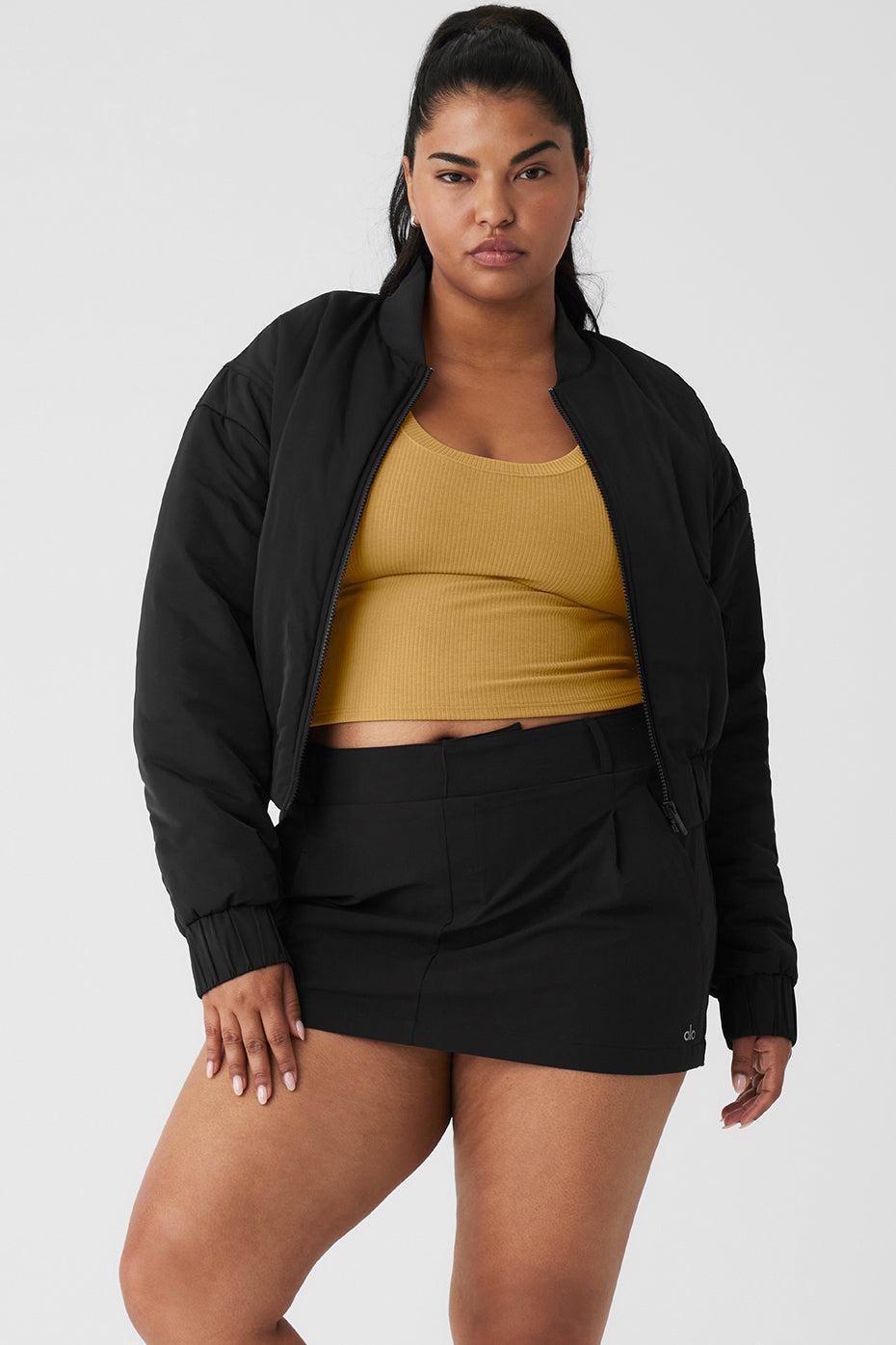 Cropped Break Line Bomber Jacket - Black product image