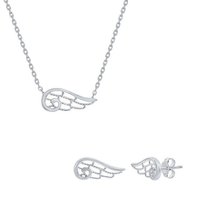 Argento Bella Sterling Silver Angel Wing Necklace & Stud Earring Set, Womens, Two Tone Product Image