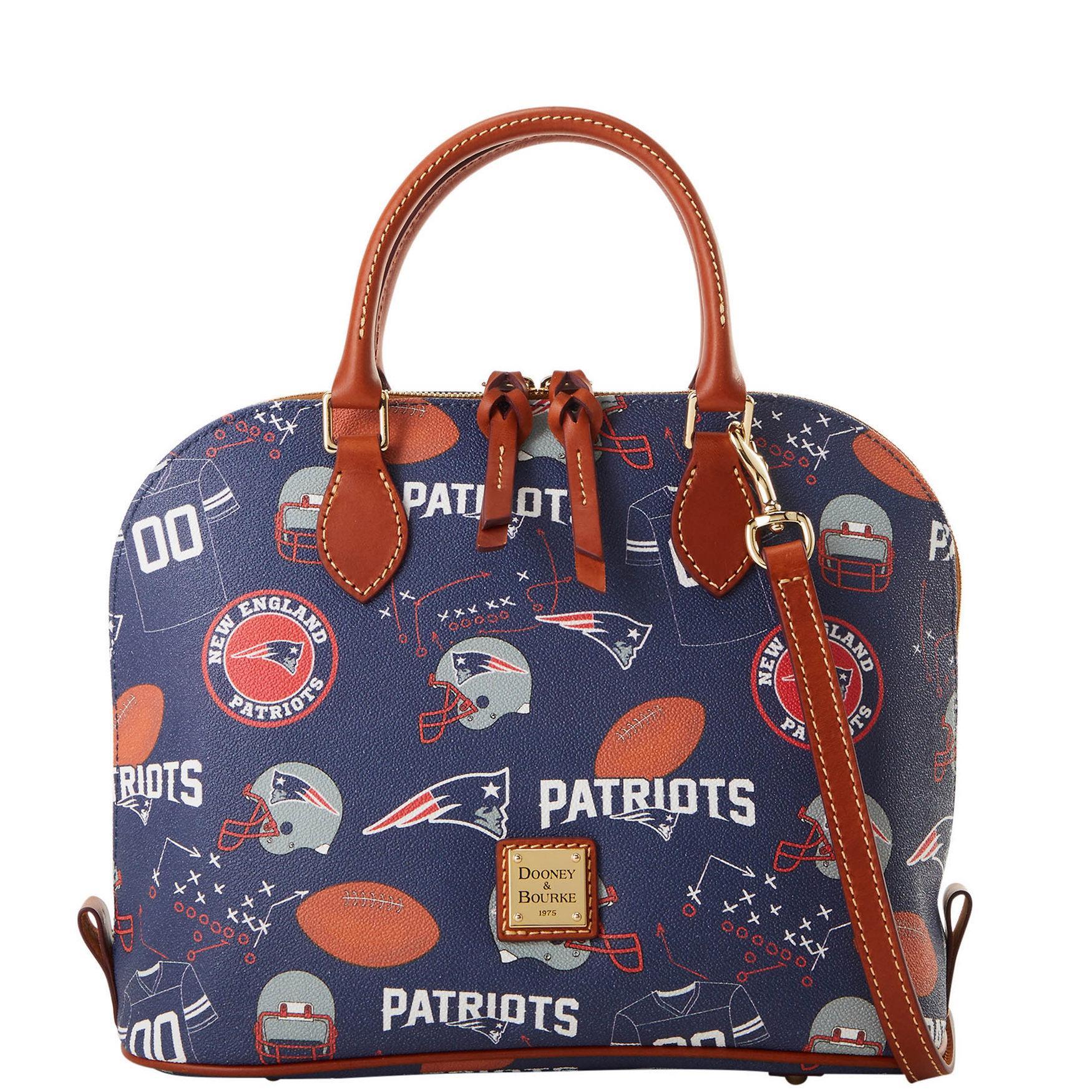 Dooney & Bourke Womens NFL Patriots Zip Zip Coated Cotton Satchel Bag in Navy Product Image