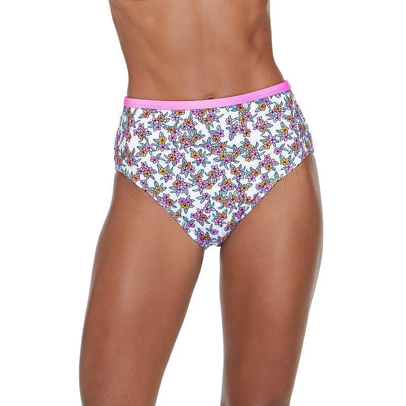 Womens Breaking Waves High-Waist Print Ribbed Swim Bottoms Product Image