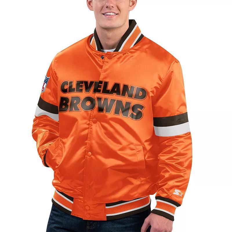 Mens Starter Cleveland Browns Gridiron Classics Home Game Satin Full-Snap Varsity Jacket Product Image