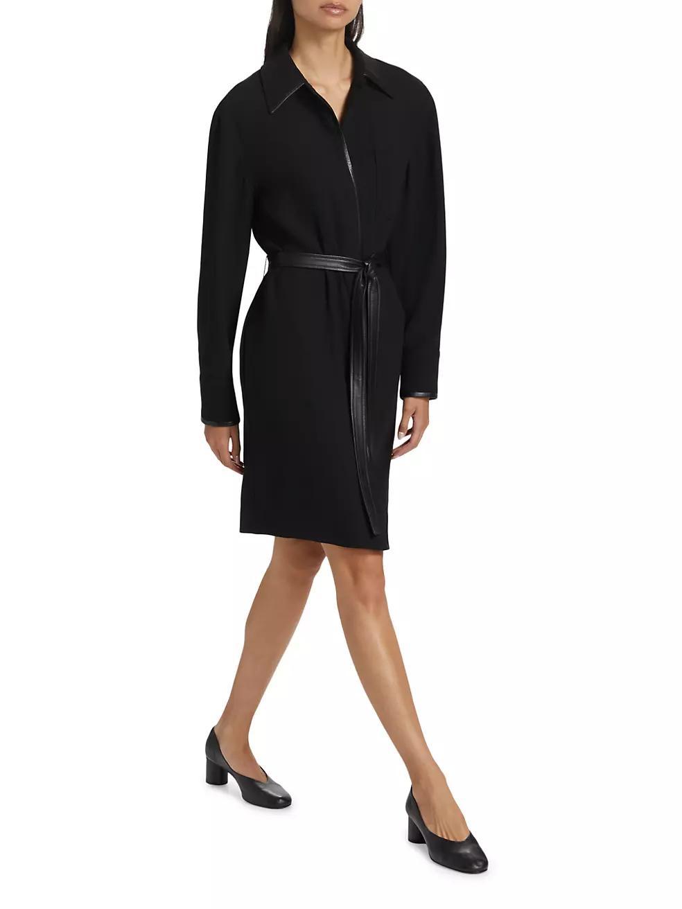 Womens Tie-Waist Long-Sleeve Shirtdress Product Image