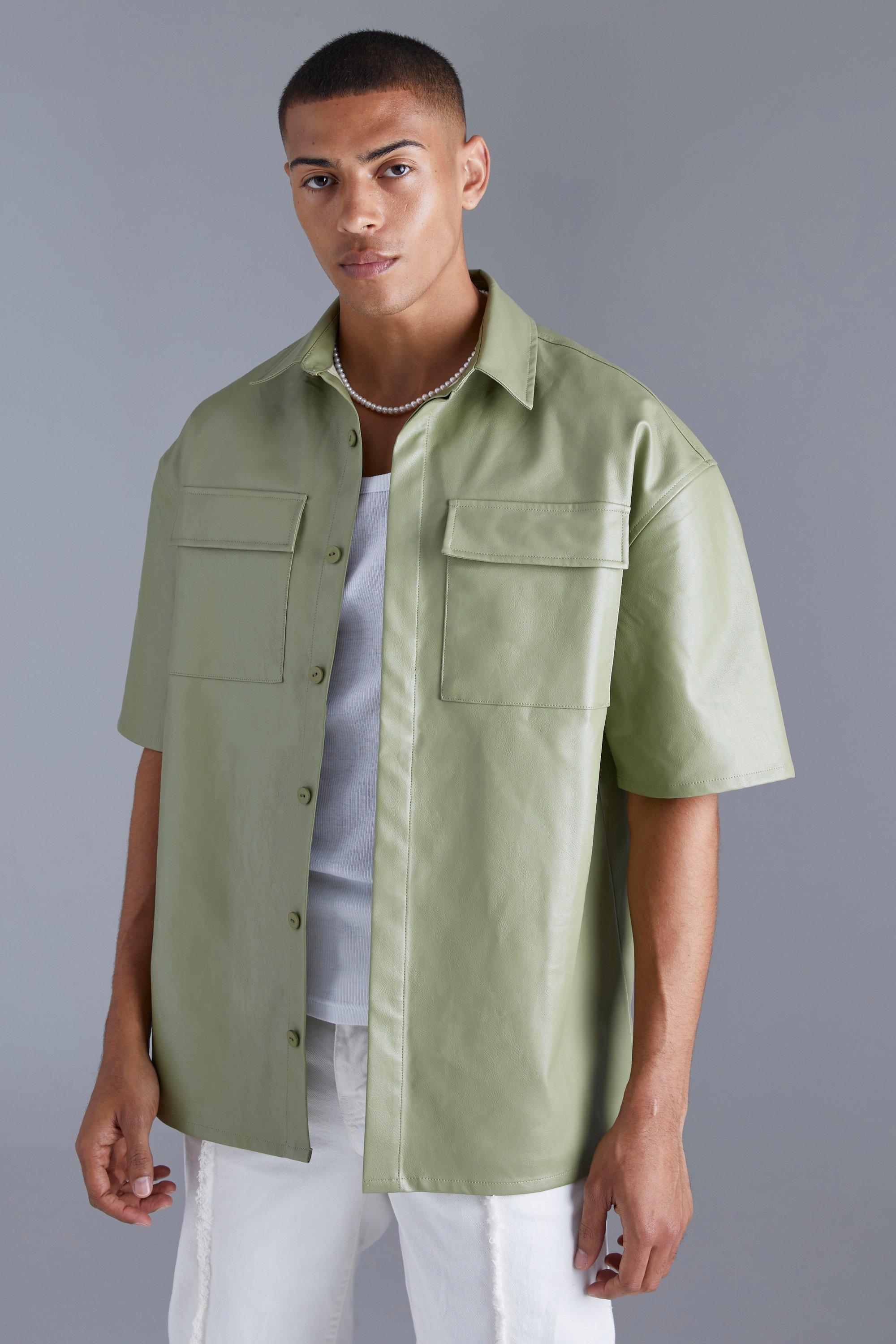 Pu Oversized Boxy Shirt | boohooMAN USA Product Image