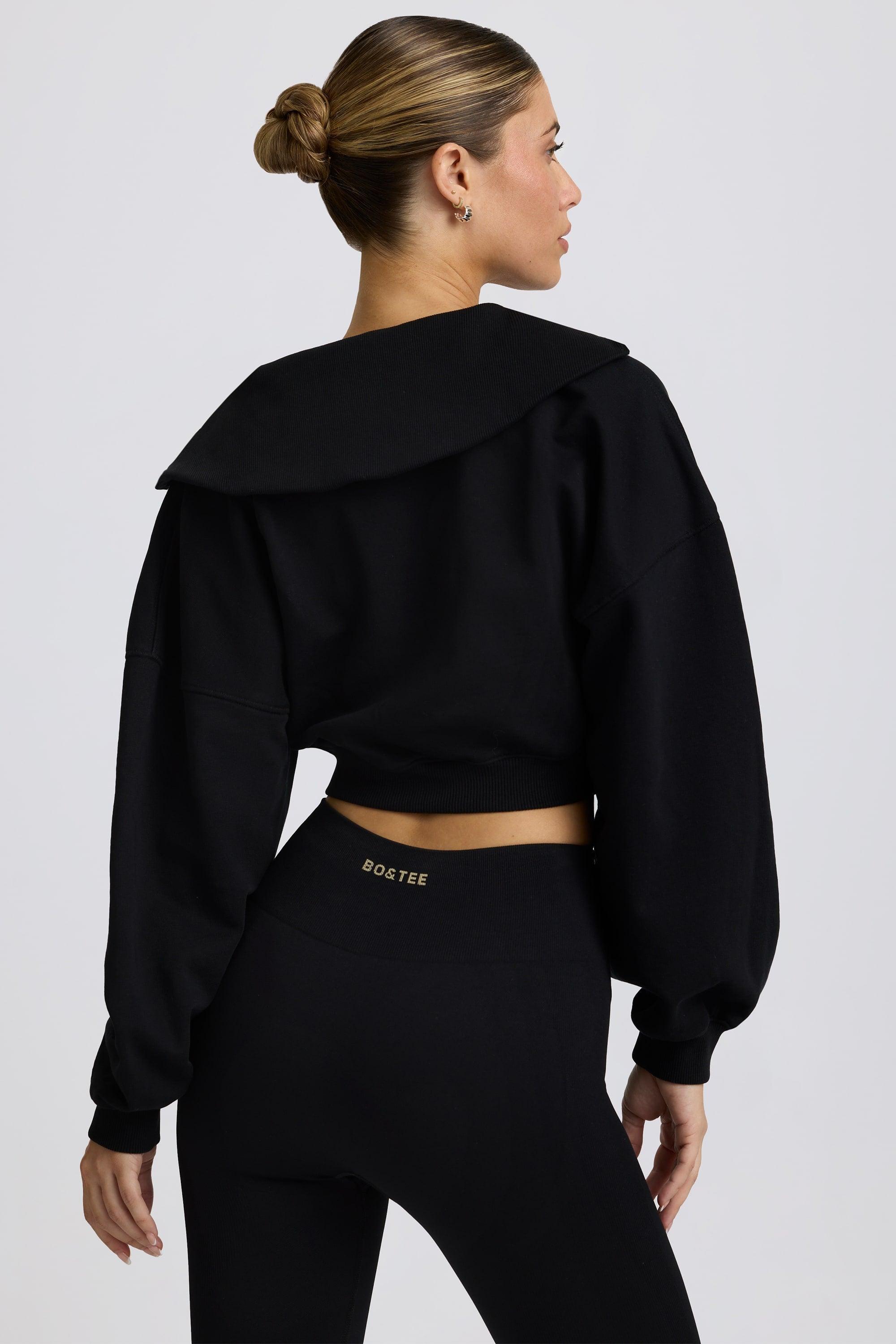 Quarter-Zip Cropped Sweatshirt in Black Product Image