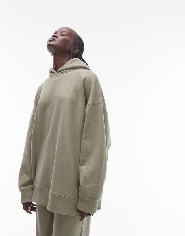 Topshop premium oversized hoodie in khaki - part of a set Product Image