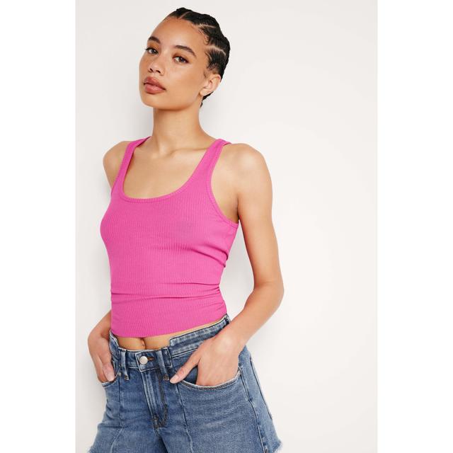 Womens Lightweigt Ribbed Cotton Tank Top | Pink Glow, Size 4XL | Good American by Khlo Kardashian Product Image