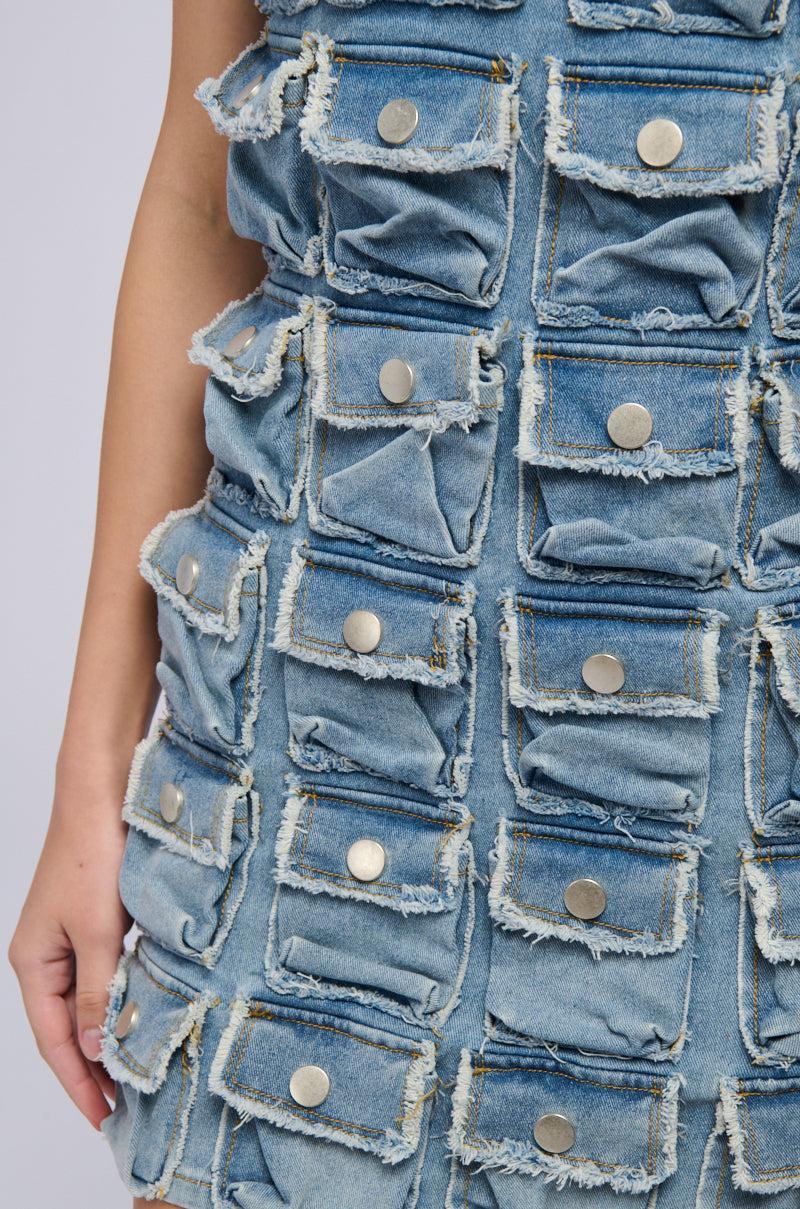 I GOT WHAT YOU NEED POCKET DENIM MINI DRESS Product Image