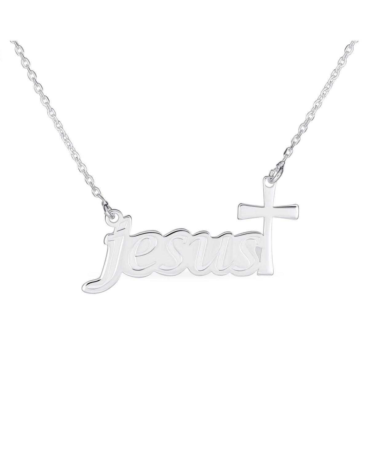 Bling Jewelry Spiritual Christian Religious Cross Jesus Word Necklace Pendant For Women .925 Sterling Silver Product Image