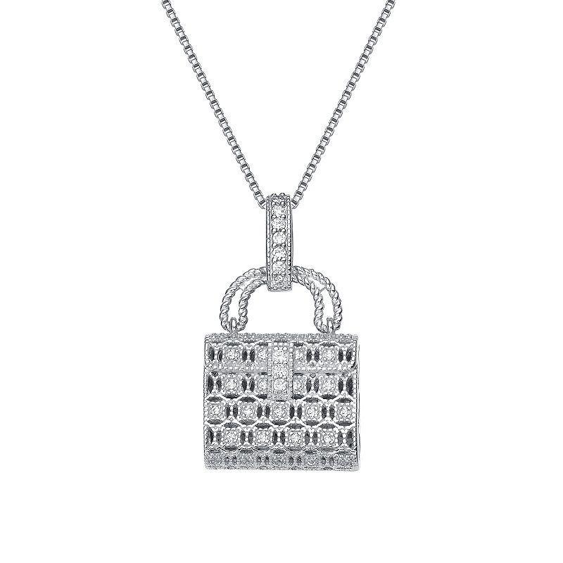 Sterling Silver Cubic Zirconia Pocketbook Pendant Necklace, Womens Product Image