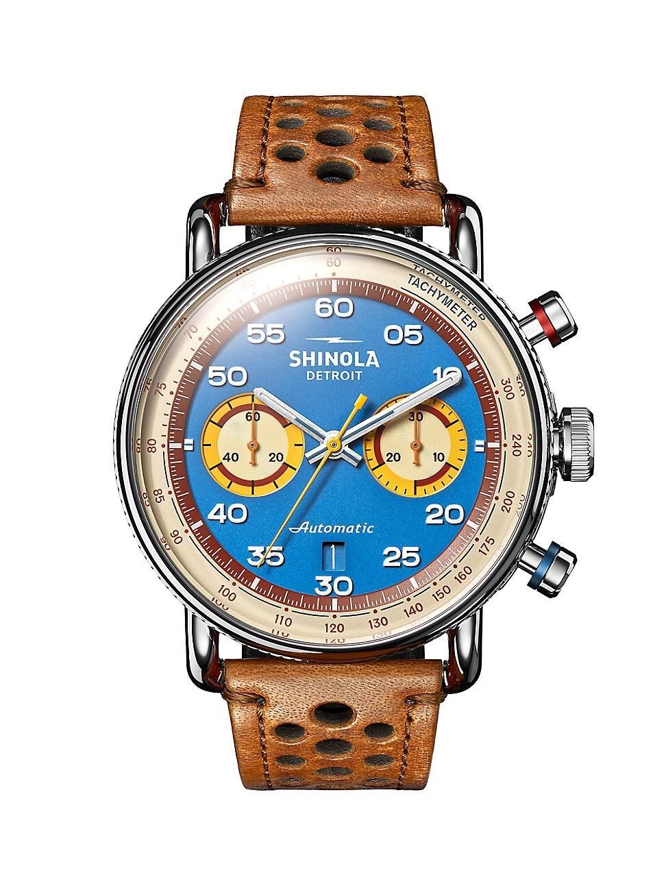 Mens Canfield Speedway Blue Stainless Steel & Leather Watch/44MM Product Image