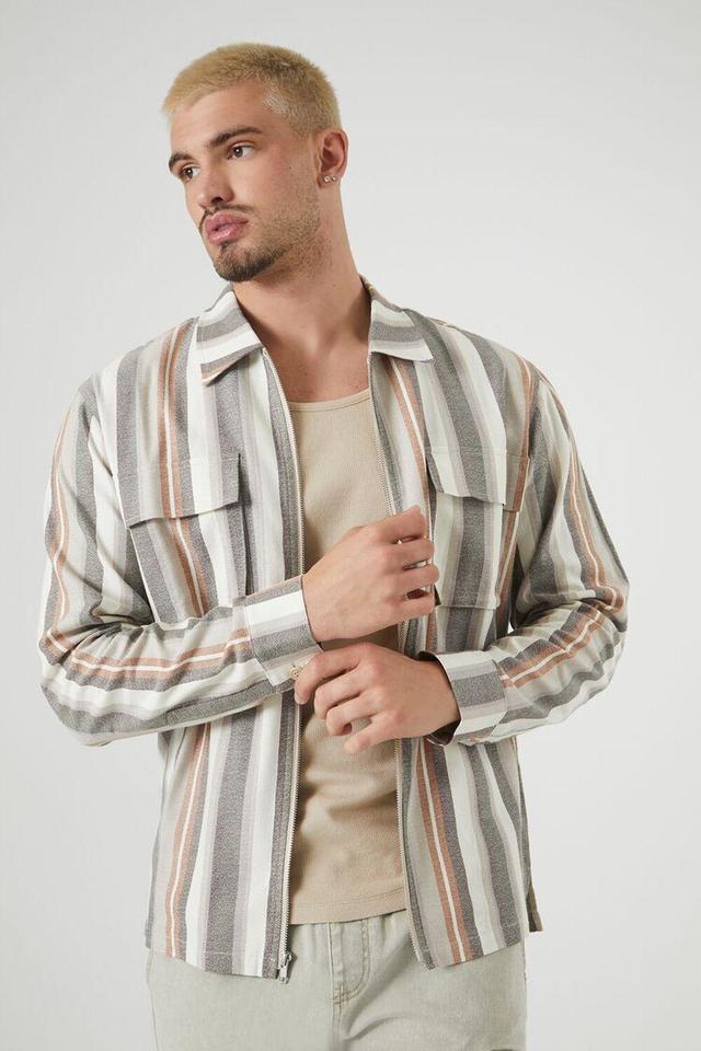 Striped Zip-Up Long-Sleeve Shirt | Forever 21 Product Image