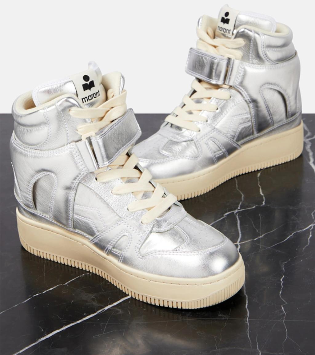 ISABEL MARANT Ellyn High-top Metallic Leather Sneakers In Silver Product Image