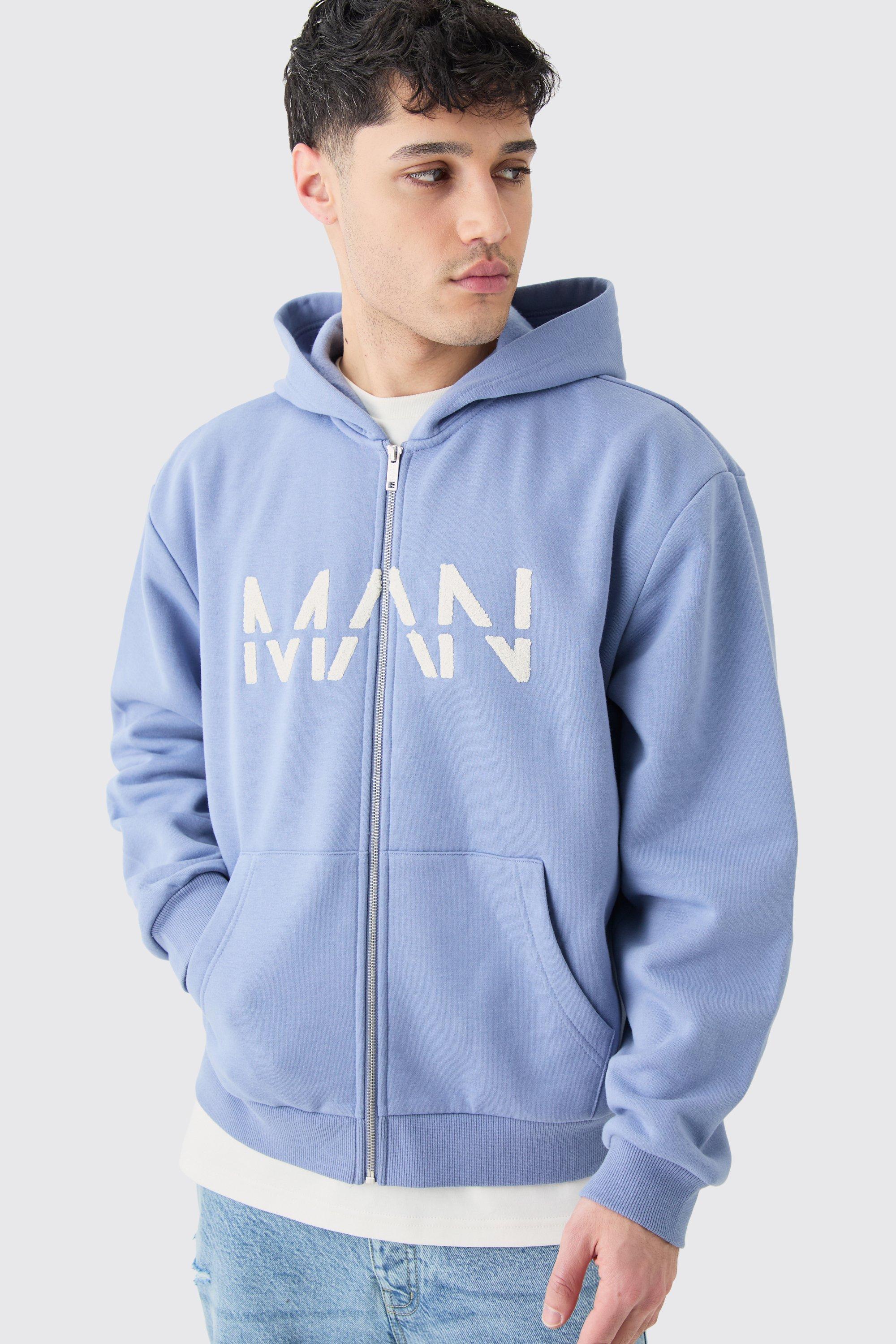 Oversized Boxy Zip Thru Man Dash Borg Applique Hoodie | boohooMAN USA Product Image